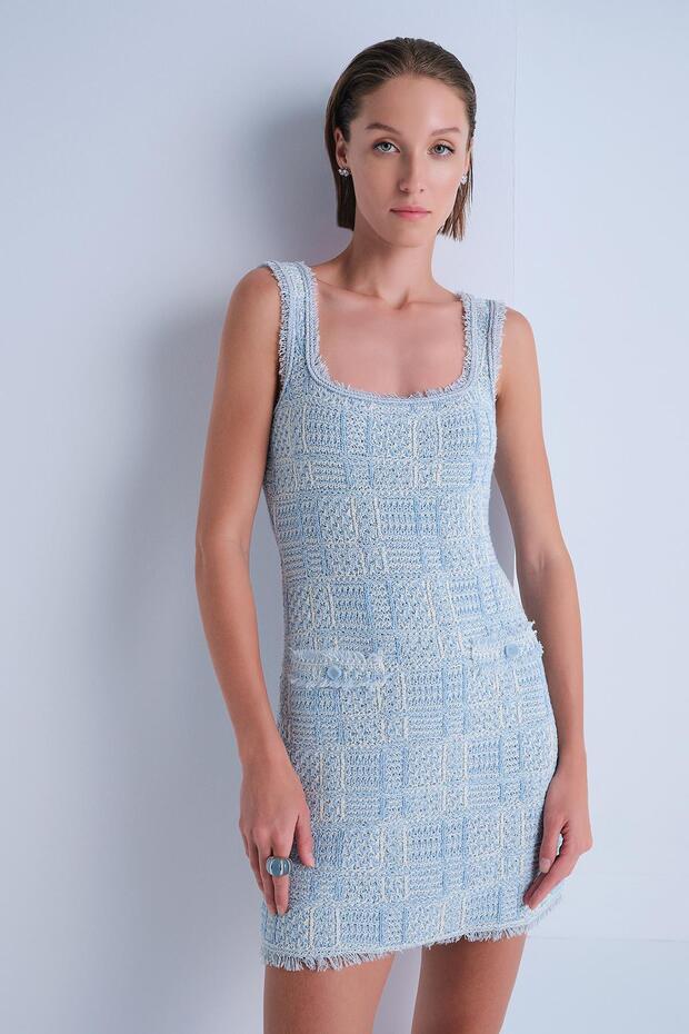 Askılı Mavi Tüvit Elbise - 3