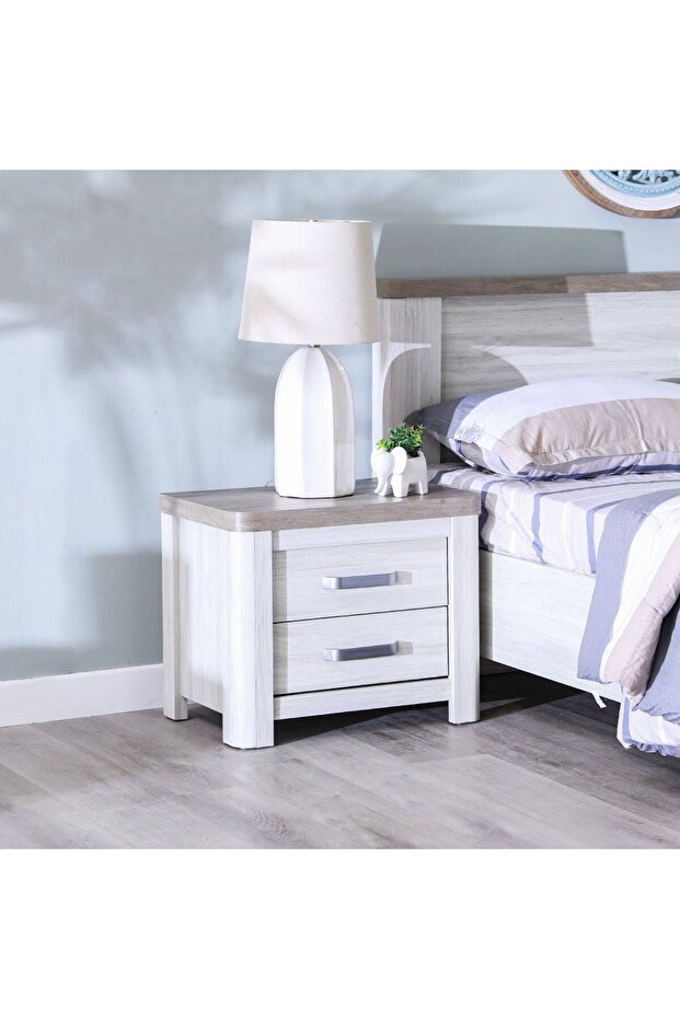 Olivos Nightstand Multifunctional Bedside Table-Ash Grey/Oak L60xW40xH49cm