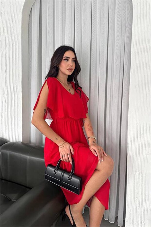 Women's Belted Midi Length Chiffon Dress Dpk4116