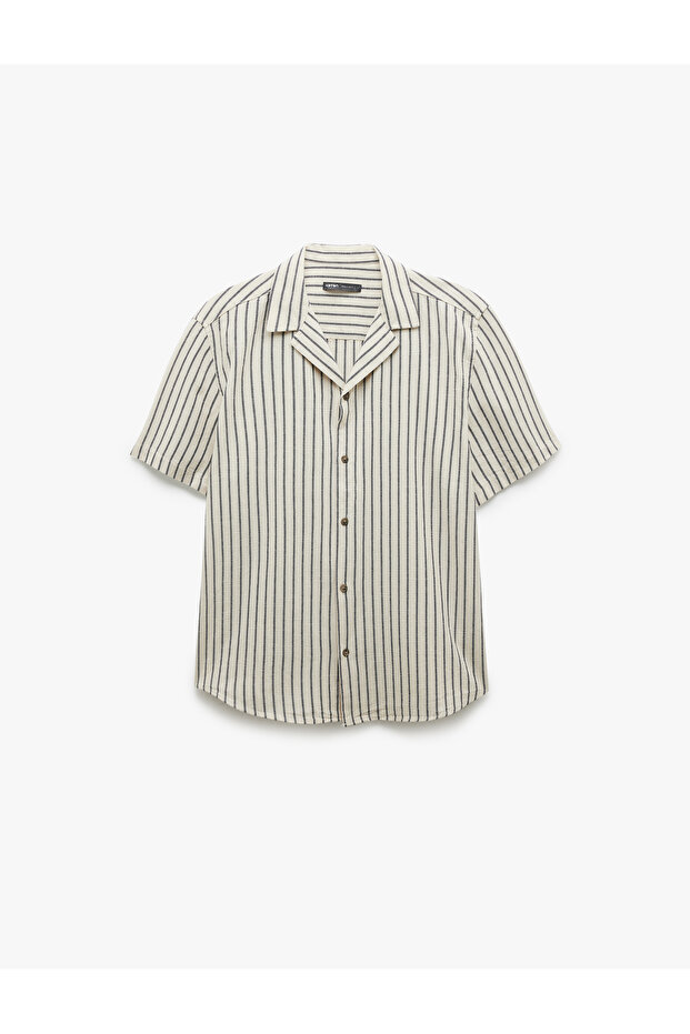 Short Sleeve Regular Fit Turn-Down Collar Cotton Striped Shirt