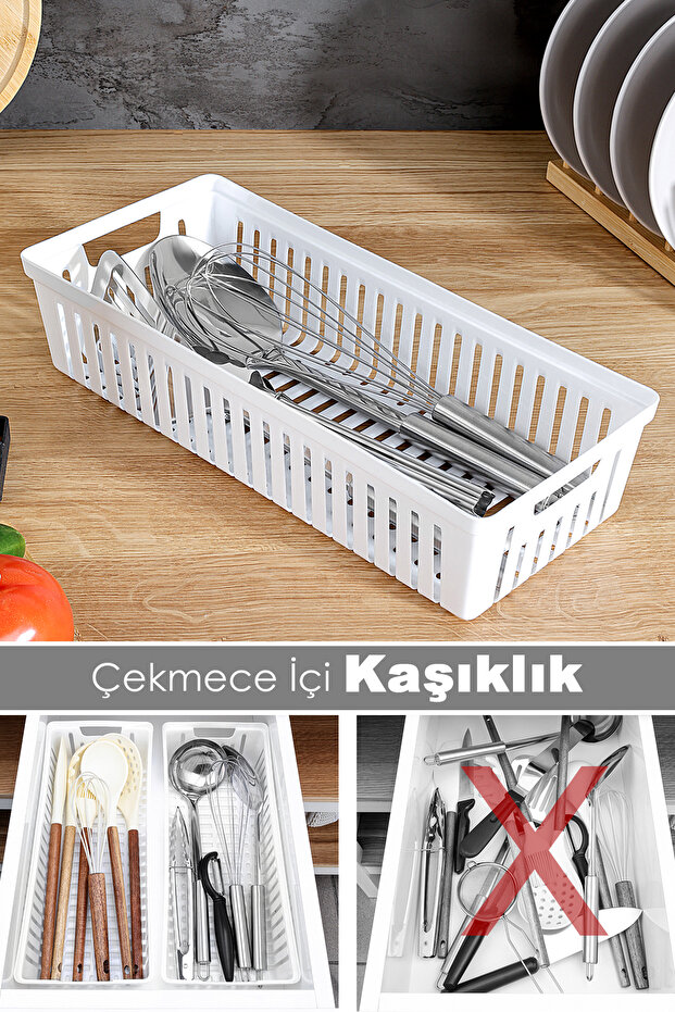 1 Piece Modular Cutlery Holder - Kitchen Organizer Drawer Organizer Knife Holder Ladle White