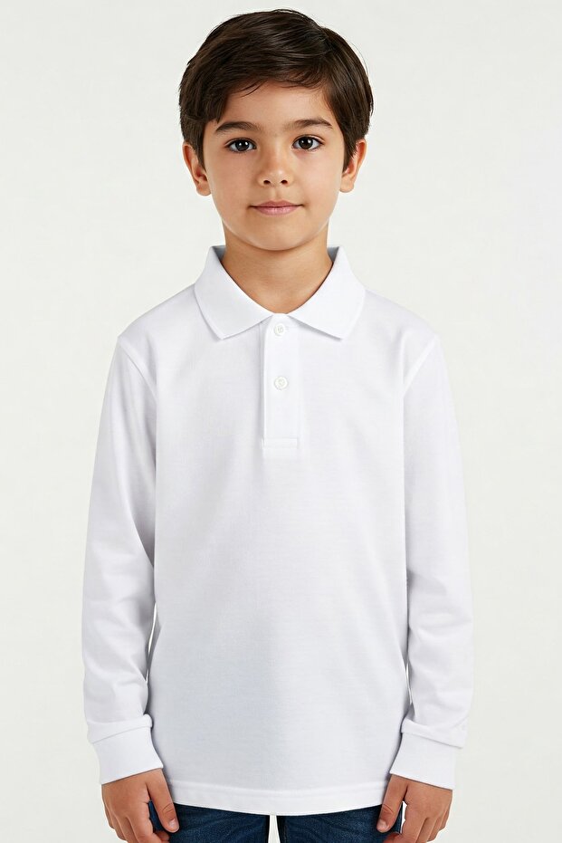 Polo Neck Long Sleeve White Lacoste School T-Shirt