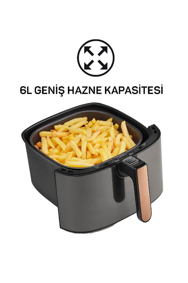 Airfryer Xl Yağsız Sıcak Hava Fritözü 1750 W 6 Lt 8 Programlı Dijital Ekran, Rose - 6