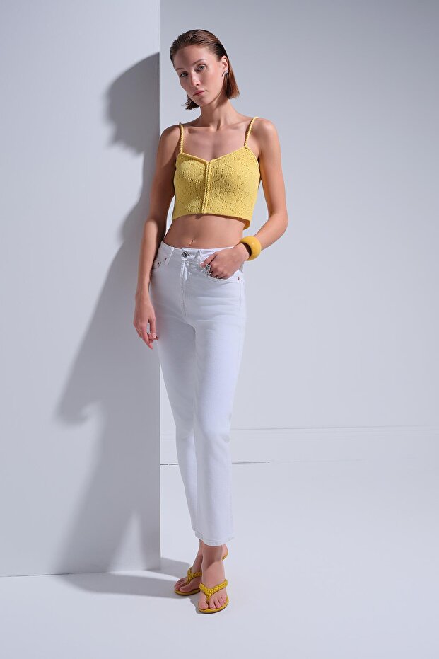İp Askılı Sarı Crop Top - 3