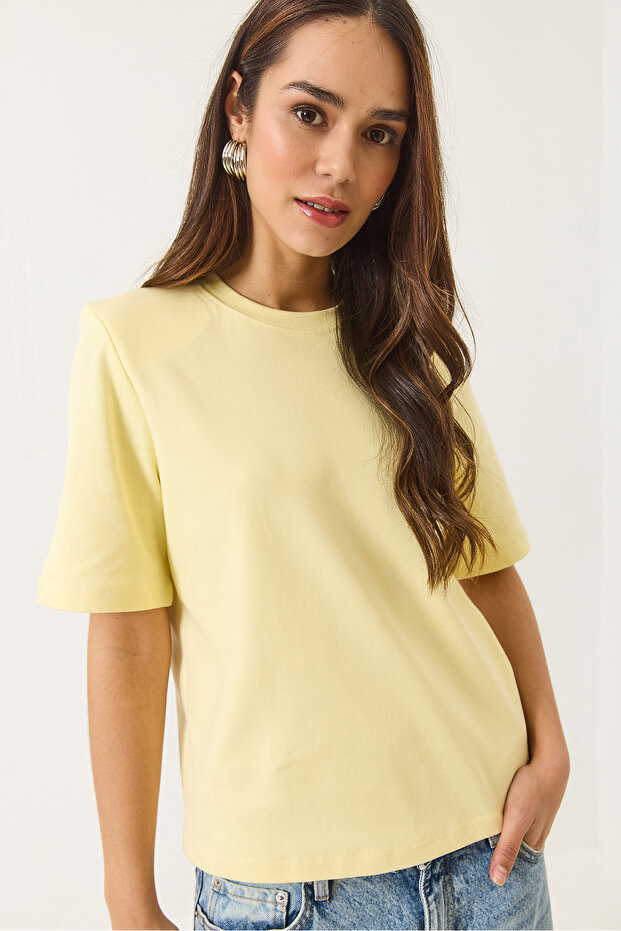 Women's Butter Crew Neck Padded Cotton Basic T-Shirt 241134 60283128