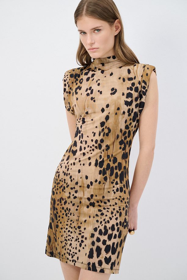 Leopar Desenli Örme Elbise - 3