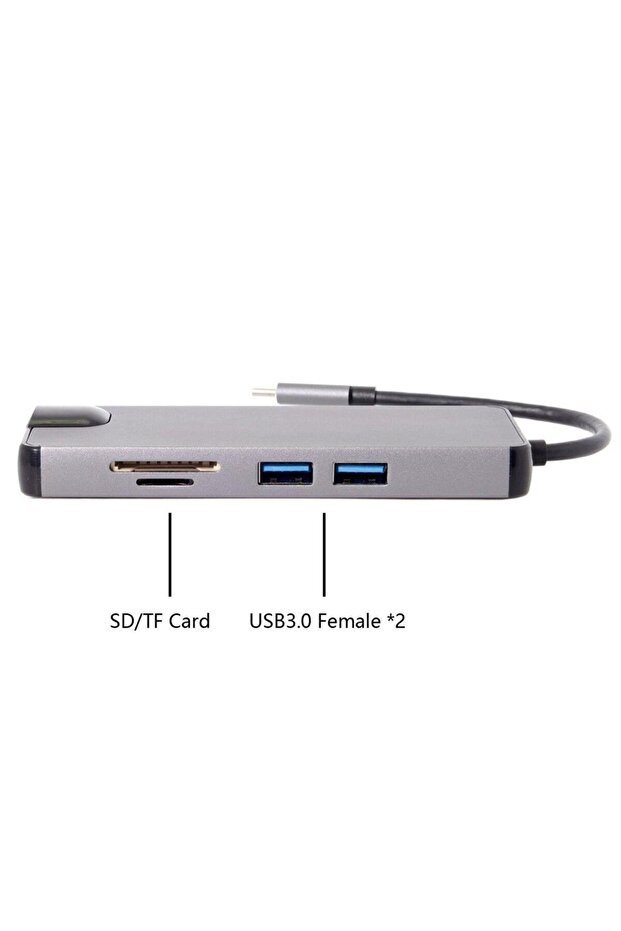 Type-c Usb 3.1 8in1 4k Hdmi Vga Micro Sd Rj-45 2 Usb Şarj Girişli - 4