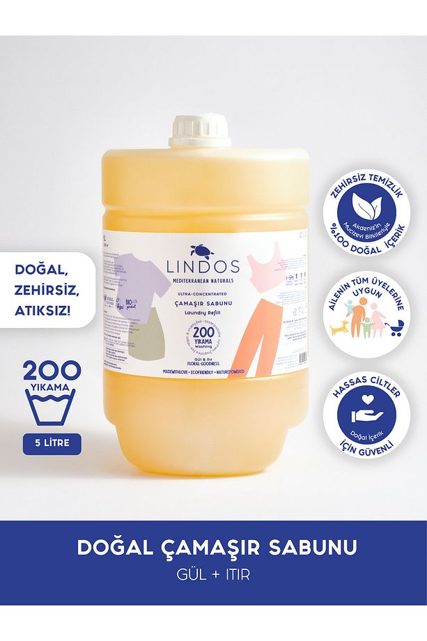 Doğal Çamaşır Deterjanı Gül Itır Kokulu 200 Yıkama %100 Bitkisel Deterjan Ekonomik 5l - 1