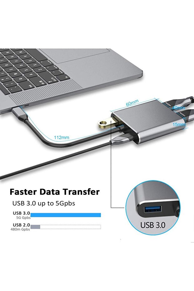 Type-c 4 In 1 4k Hdmı Vga Usb 3.0 Type-c Şarj Girişli Adaptör - 5