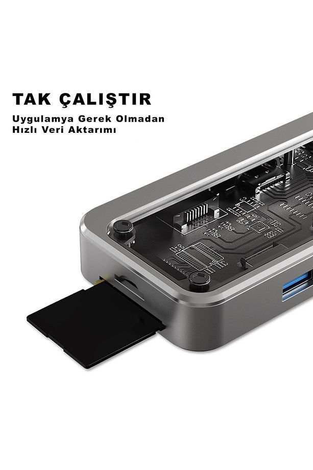 Type-C to 2X Pd HDMI Rj-45 Ethernet Sd Tf Card 2 X Usb 3.0 Hub Çevirici SW8V - 3