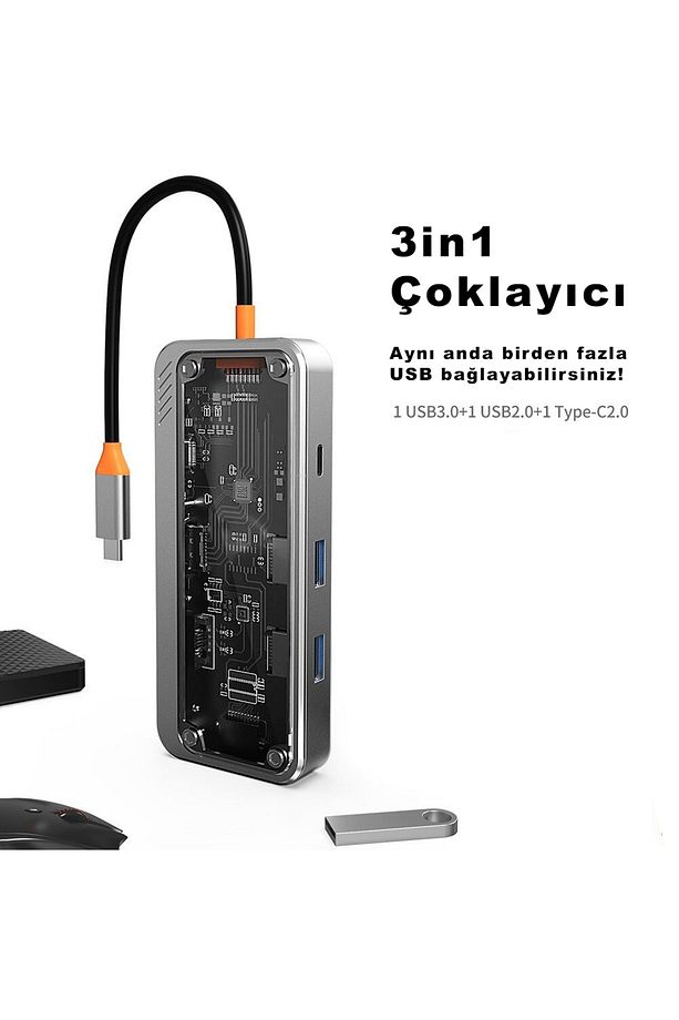 Type-C to 2X Pd HDMI Rj-45 Ethernet Sd Tf Card 2 X Usb 3.0 Hub Çevirici SW8V - 5