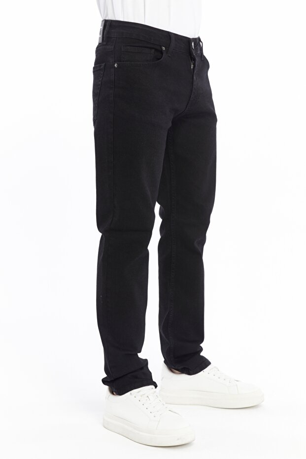 بنطال جينز رجالي من MD DENIM بقصة عادية من القماش المطاطي باللون الأسود من الليكرا (RO-4387)