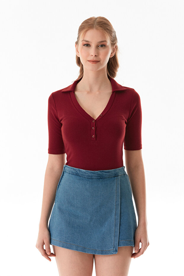 Basic Polo Collar Snap Lycra Modal Body - 7