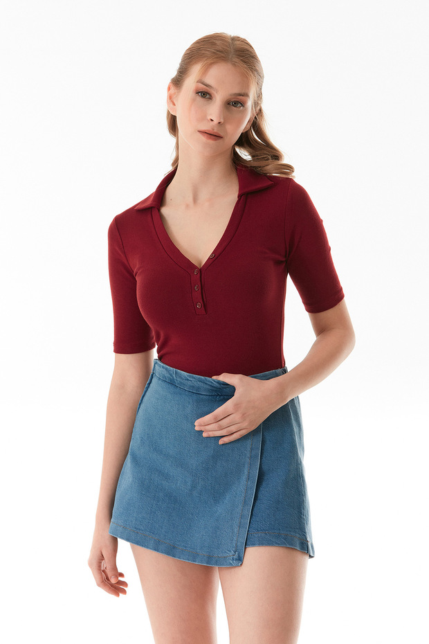 Basic Polo Collar Snap Lycra Modal Body - 5