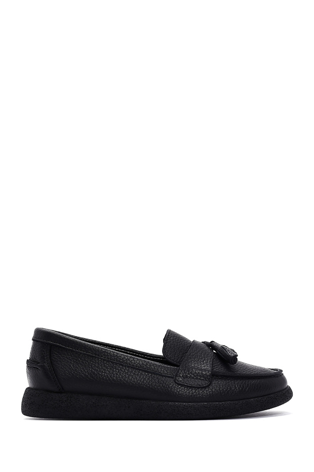 Black Tasseled Leather Women's Loafer - Comfort 24WFD1503FT