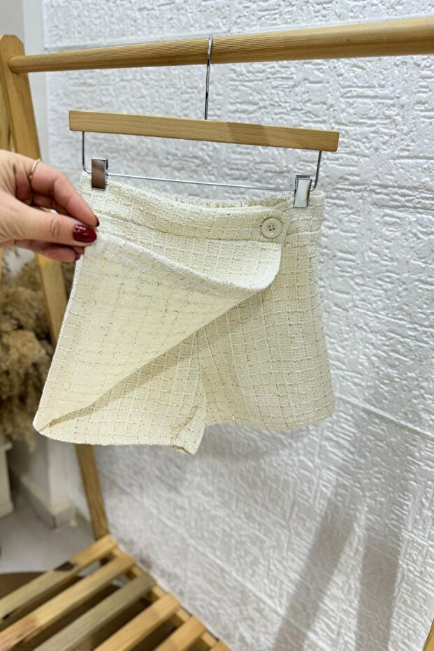 Mojo Kız Çocuk 5-14 Yaş Pırıltı İşlemeli Tüvit Şort Etek 4562 Krem - 2