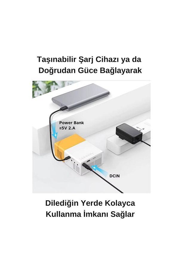 YG300 Mini 720P Android Wireless Bluetooth Destekli Portatif Projeksiyon Cihazı Sarı - 4