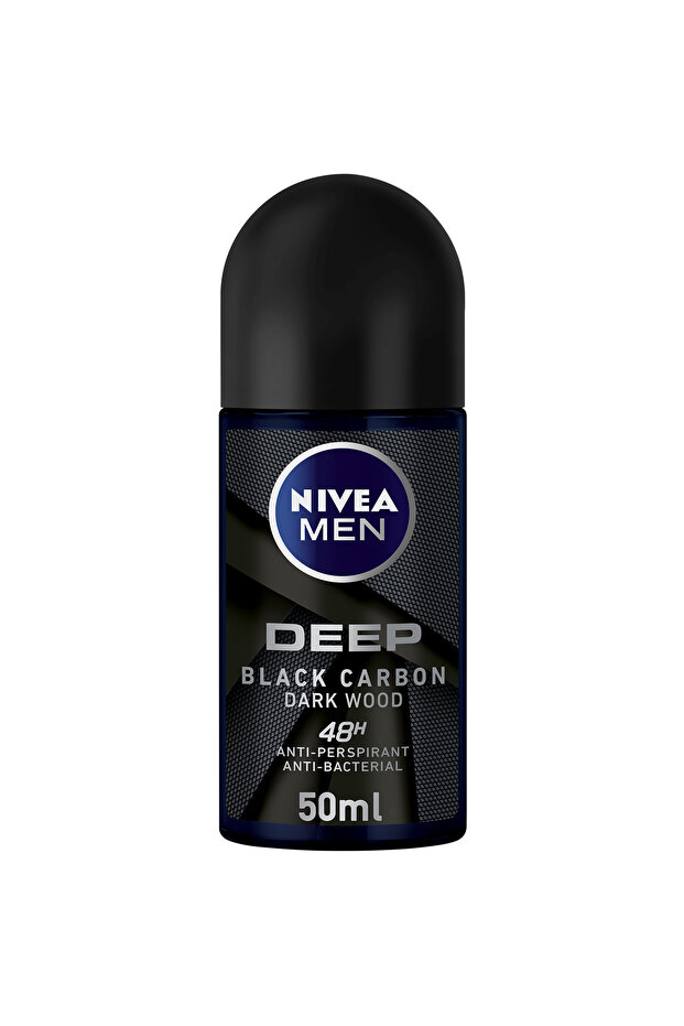 NIVEA MEN DEEP Black Carbon, Antiperspirant for Men, Antibacterial, Roll-on 50ml