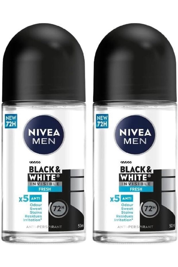 MEN Black & White Invisible Fresh, Antiperspirant for Men, Roll-on 50ml, Pack of 2