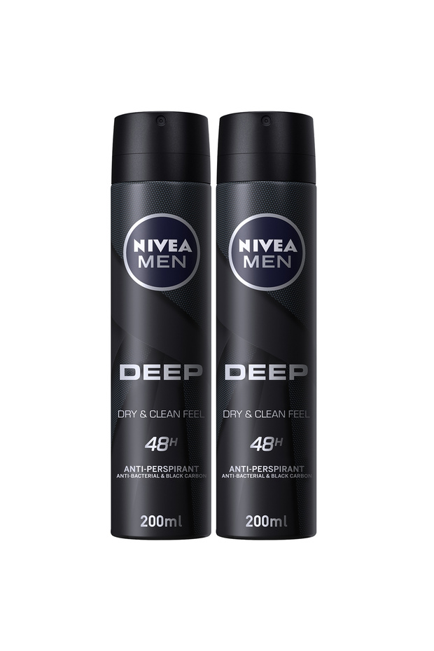 MEN DEEP Black Carbon, Antiperspirant for Men, Antibacterial, Spray 200ml, Pack of 2