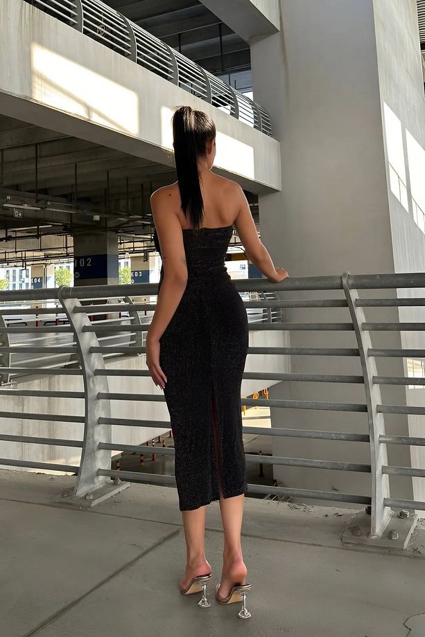 Kadın Simli Straplez Midi Elbise - 3
