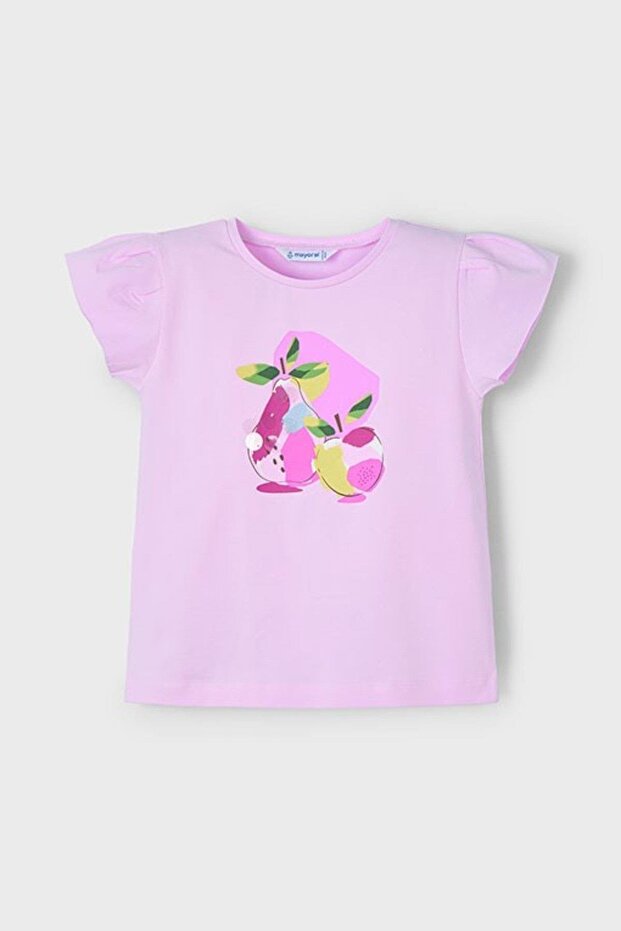 Girl's 2-10 Years Old Patterned Short Sleeve T-Shirt 3015 Pink