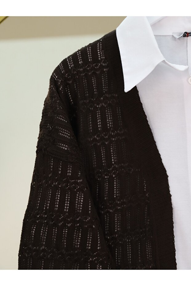 Openwork Patterned Spring Cardigan -K. Coffee - 4