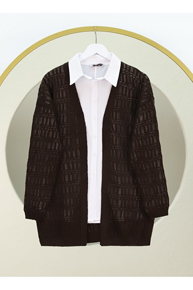 Openwork Patterned Spring Cardigan -K. Coffee - 1