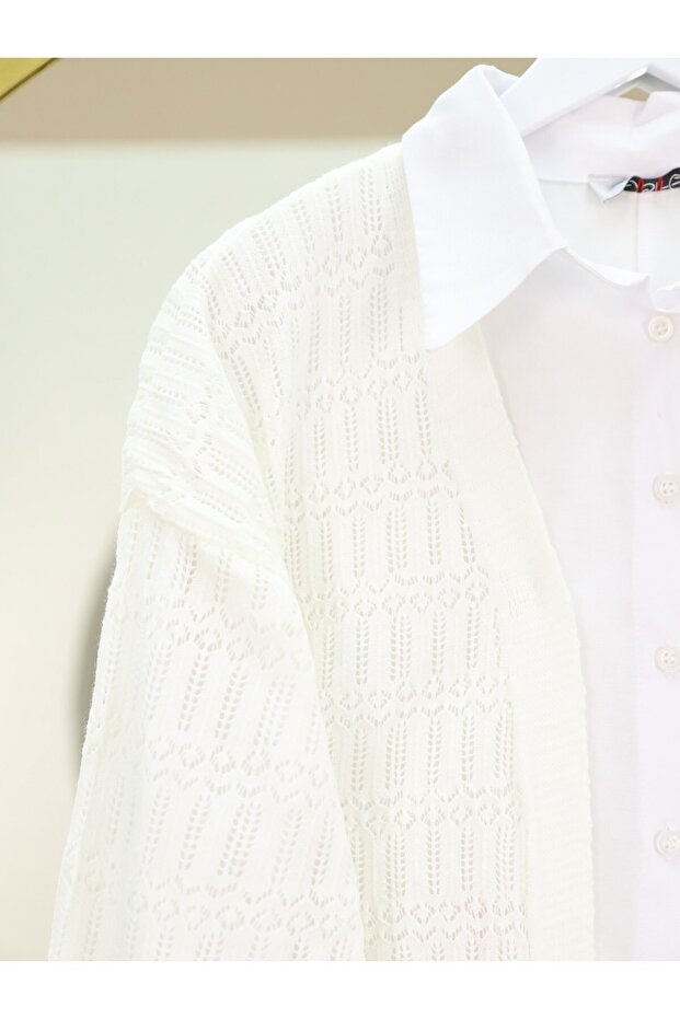 كارديجان ربيعي منقوش ومخرم - أبيض - 4