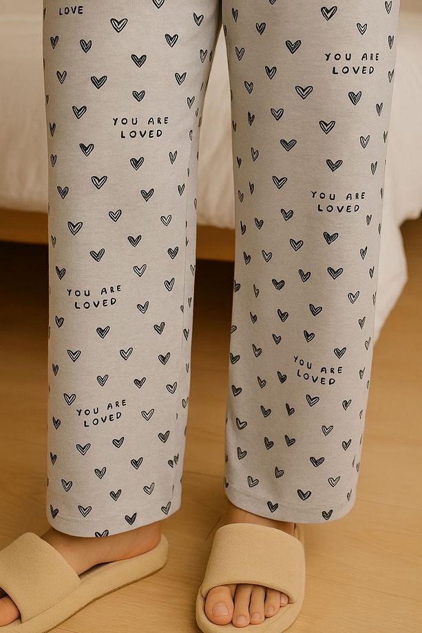 Kalp desenli tek alt pijama - 3