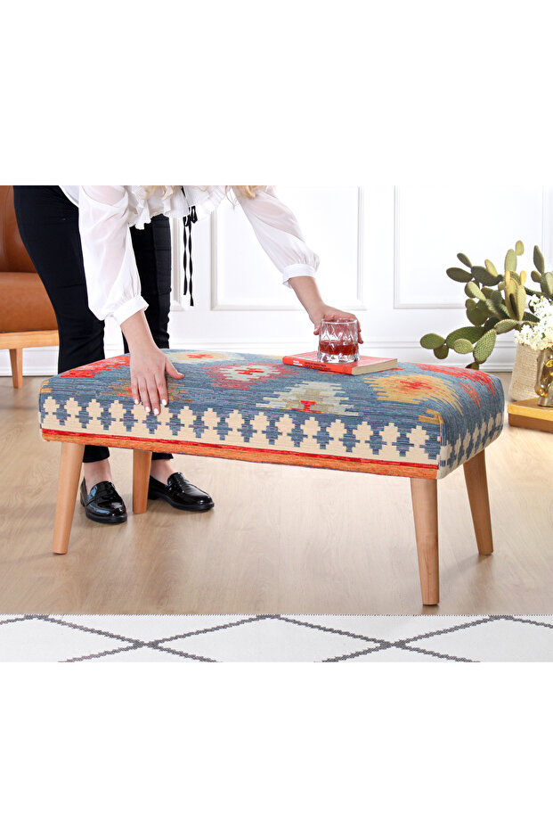 Beshir Kilim Bench Puf Mavi - 3
