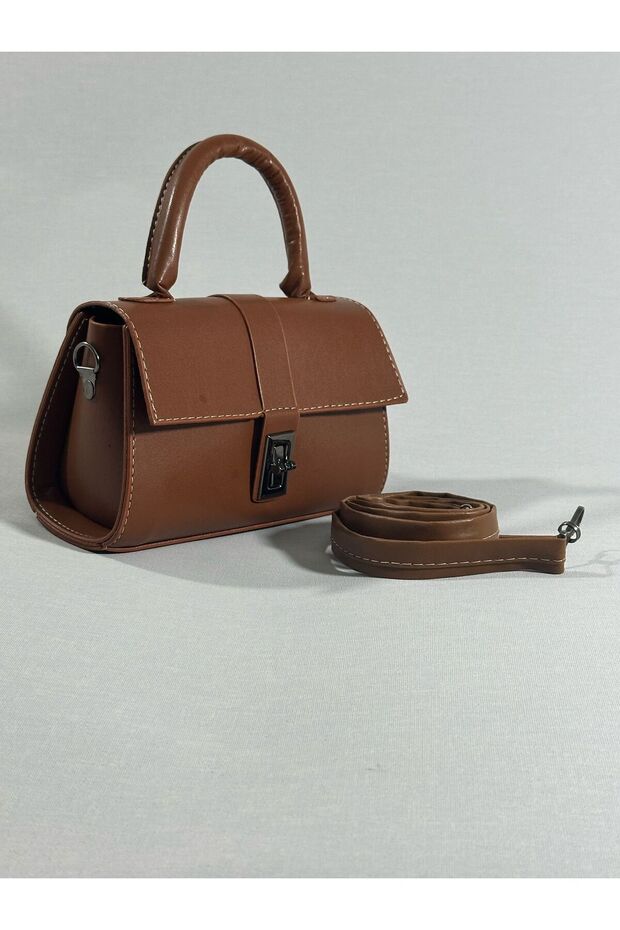 Women's Mini Crossbody Bag with Buckle Closure, Hand and Shoulder Bag, Brown