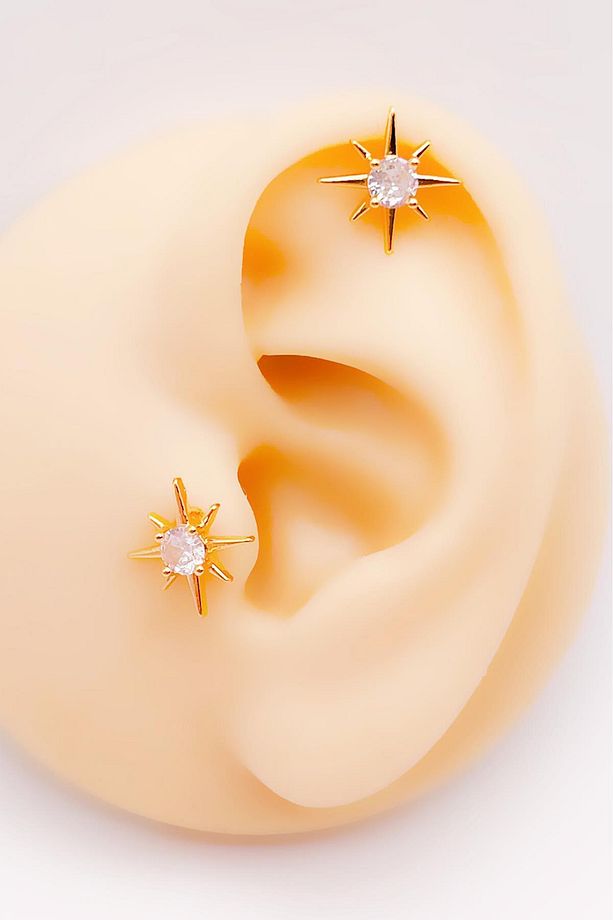 Cerrrahi Çelik Tek Taşlı Kutup Yıldızı Tragus Helix Piercing (1adet) - 1
