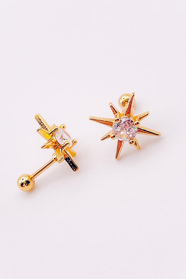 Cerrrahi Çelik Tek Taşlı Kutup Yıldızı Tragus Helix Piercing (1adet) - 4