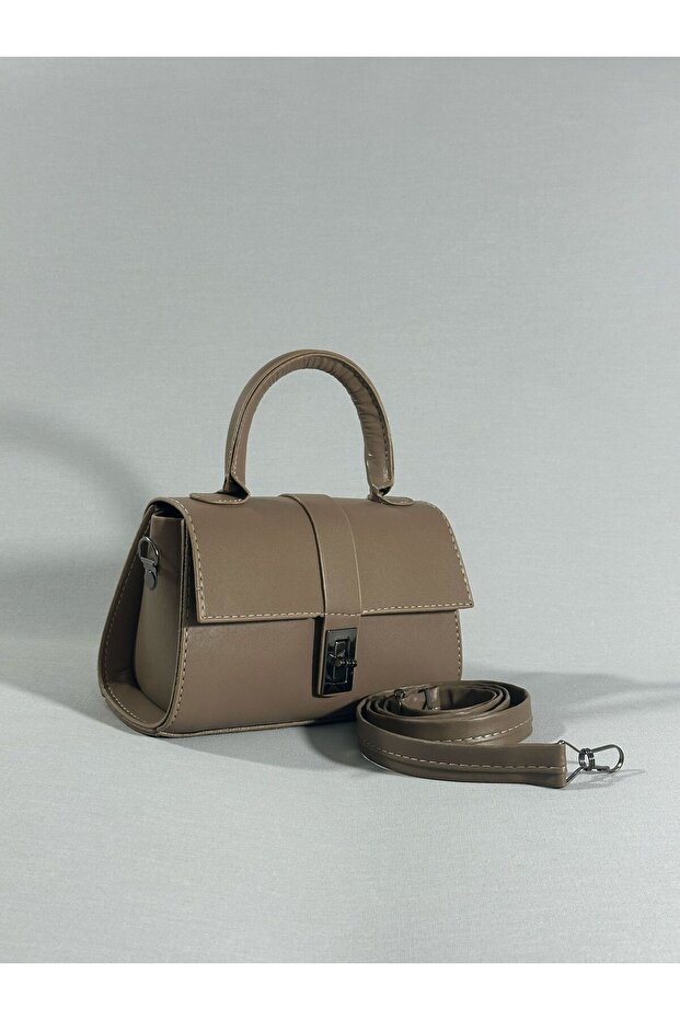 Women's Mini Crossbody Bag with Buckle Closure, Hand and Shoulder Bag, Mink