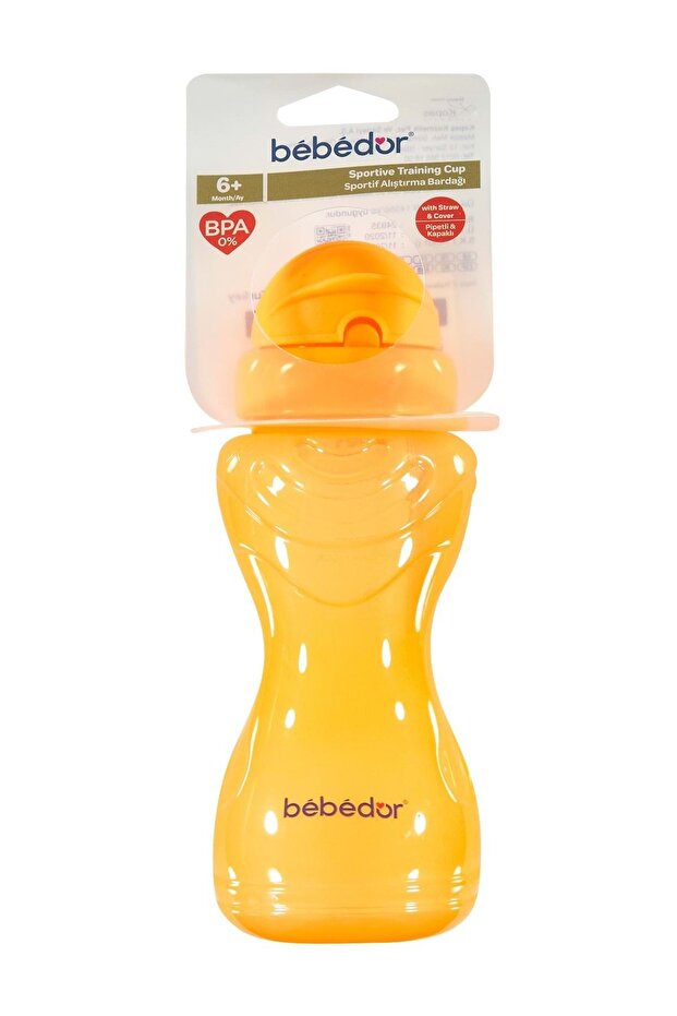 Orange 330ml Sporty Glass with Straw