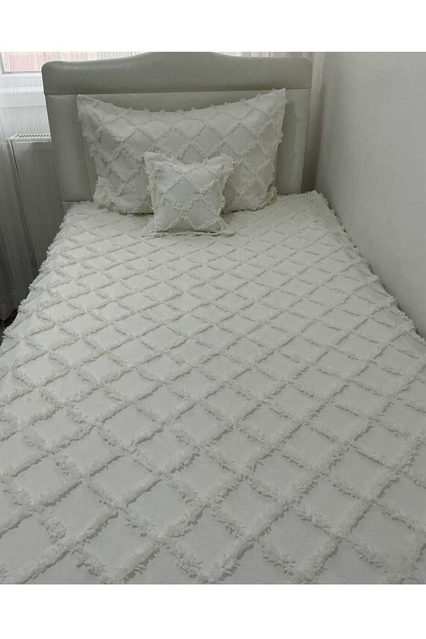 Duru Home Tek Kişilik Kare Desenli Fırfırsız Pike Takımı - 5