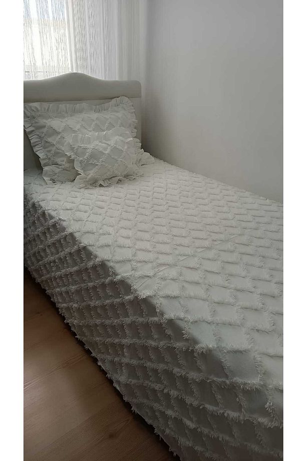 Duru Home Tek Kişilik Kare Desenli Fırfırsız Pike Takımı - 6