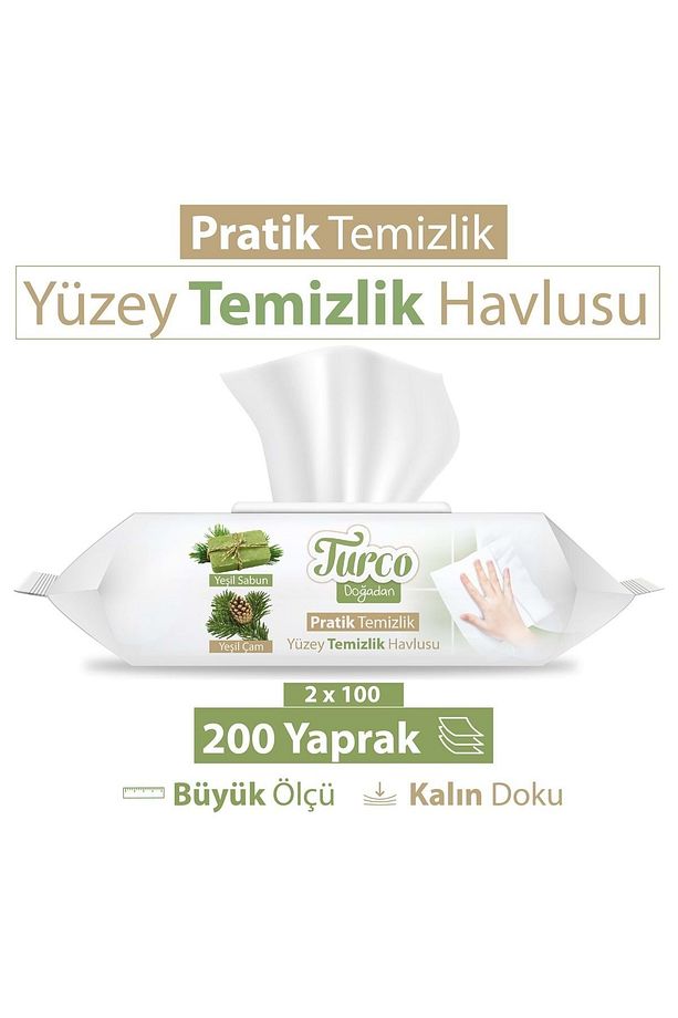 Turco Doğadan Pratik Yüzey Temizlik Havlusu 100 Yaprak Yeşil Sabun/Yeşil Çam (9 Lu Set) 900 Yaprak - 4