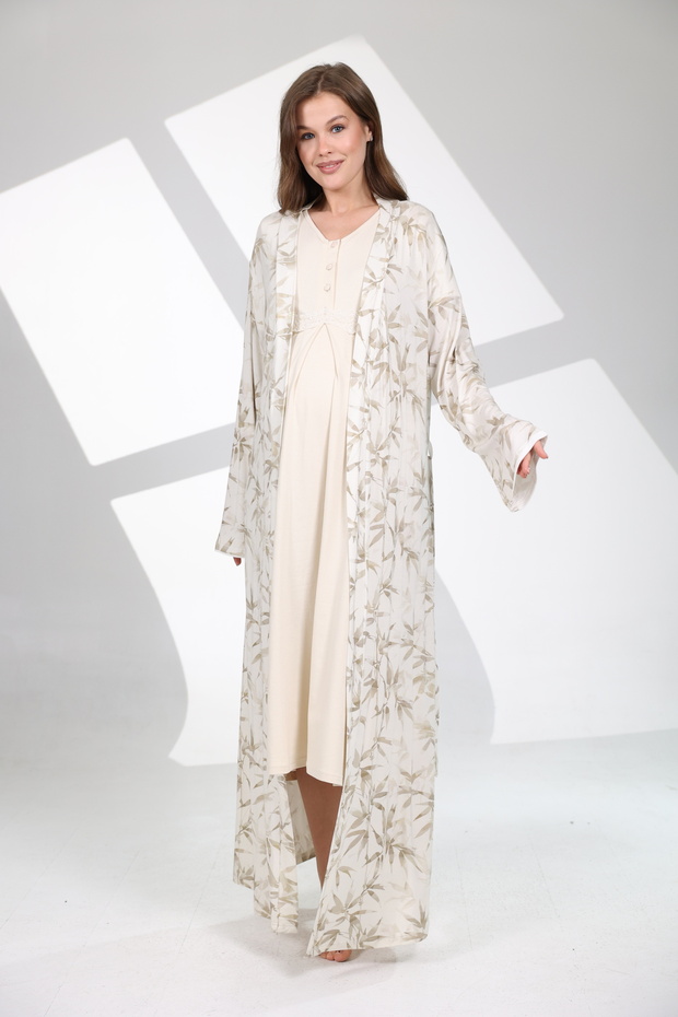 Linden Patterned Soft Textured Nightgown Set