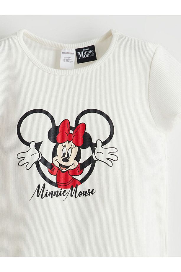 LCW Kids Ekru Minnie Mouse Baskılı Kız Çocuk Tişört ve Şort Etek - 6