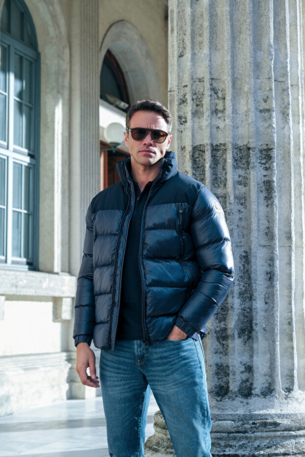 Basic Şişme Mont - Omuz Patch Detaylı-lacivert - 1