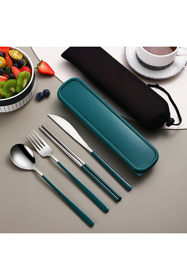 Green-silver 304 Tableware Set Portable Cutlery Set Dinnerware Set High Quality Stainless Steel Knif