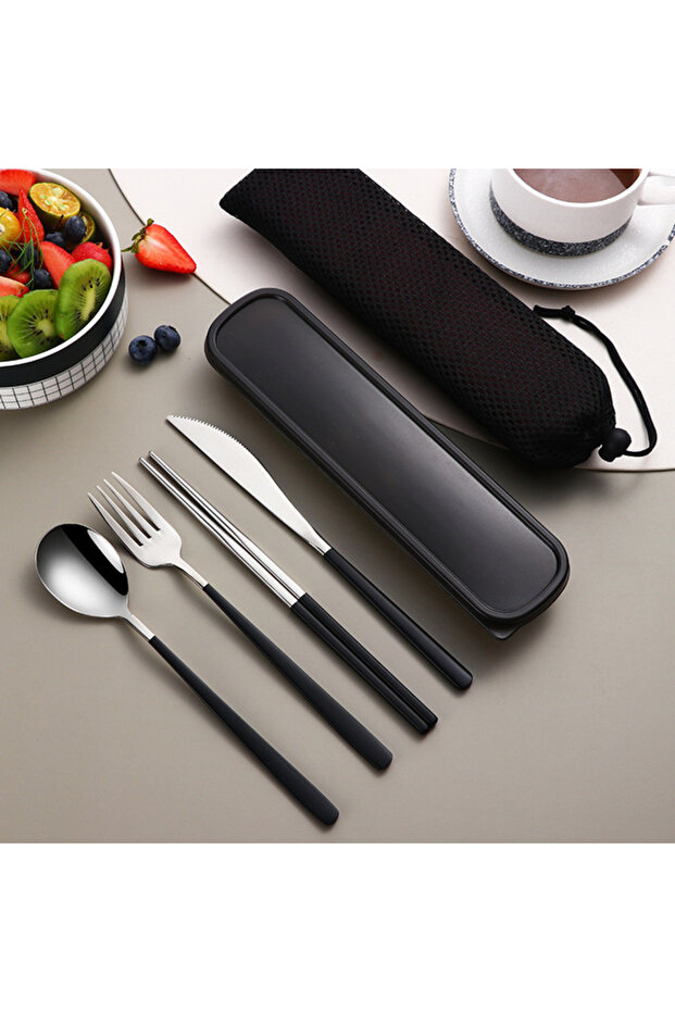 Black-Silver 304 Tableware Set Portable Cutlery Set Dinnerware Set High Quality Stainless Steel Knif
