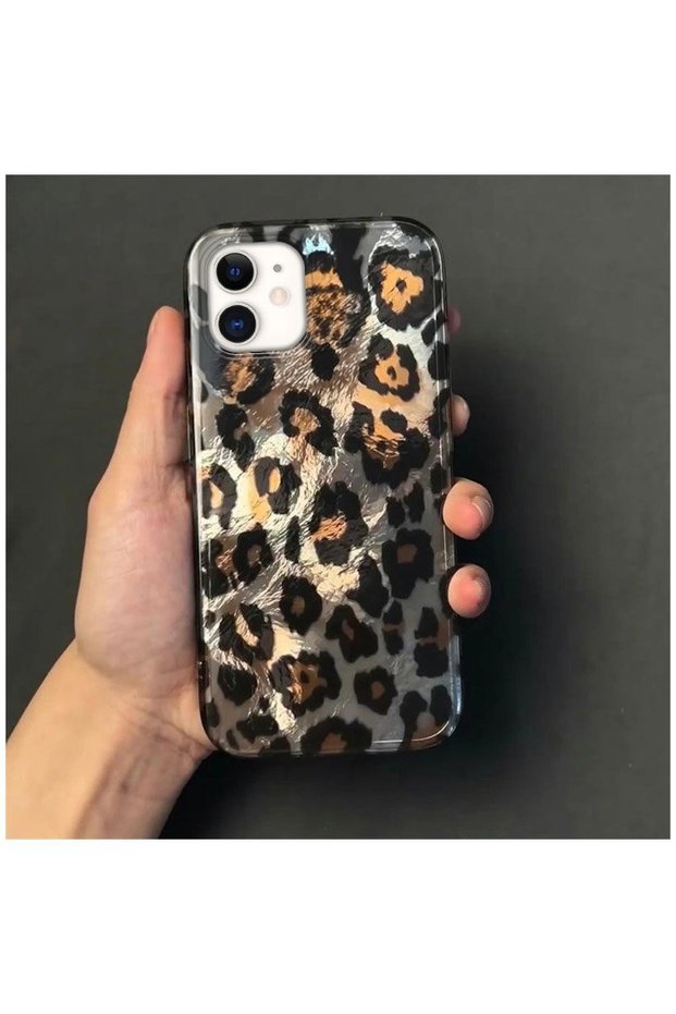 Apple iPhone 12 Compatible Case Zebana Luxe Leopard Silicone Case Black