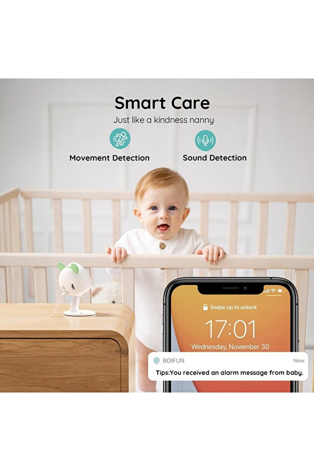 WiFi Bebek Monitörü, 8" LCD Ekran, Gece Görüşü, 4X Zoom, Hareket & Ses Algılama, Çift Yönlü Ses - 6