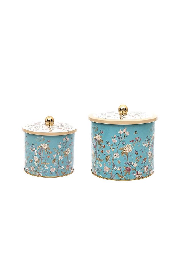Flora Desenli Metal Saklama Kabı Seti - 2'li Set (1,7 LT - 3,5 LT) - 3