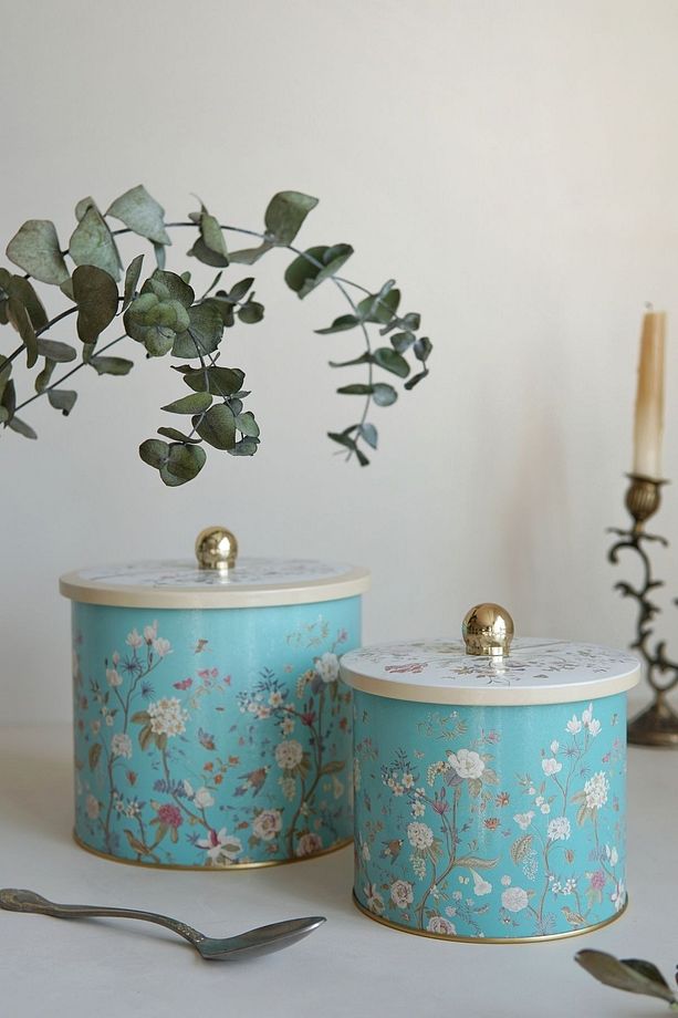 Flora Desenli Metal Saklama Kabı Seti - 2'li Set (1,7 LT - 3,5 LT) - 2