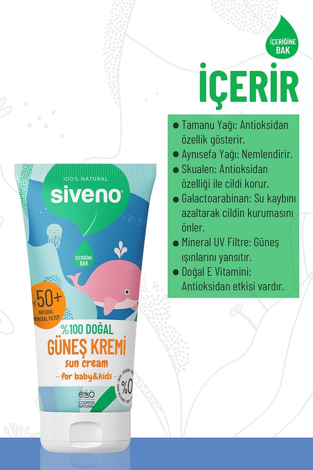 %100 Doğal Bebek Güneş Kremi Leke Karşıtı Antioksidan Nemlendirici Bitkisel UVA UVB SPF 50+ 50 ml - 5