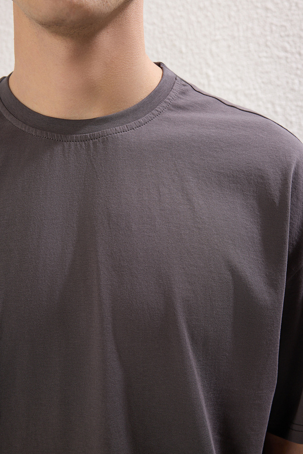 Mavi-Antrasit Oversize/Geniş Kesim 2'li Paket Baskılı-Düz %100 Pamuk T-Shirt TMNSS25TS00212 - 11